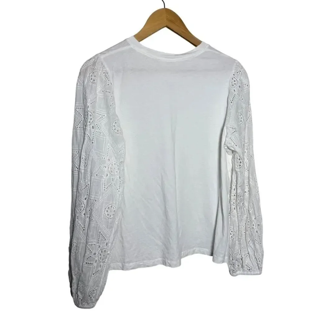 Johnny Was Jade Nora Easy Tee – Puff Sleeve Eyelet Cotton Top, Women’s Size M